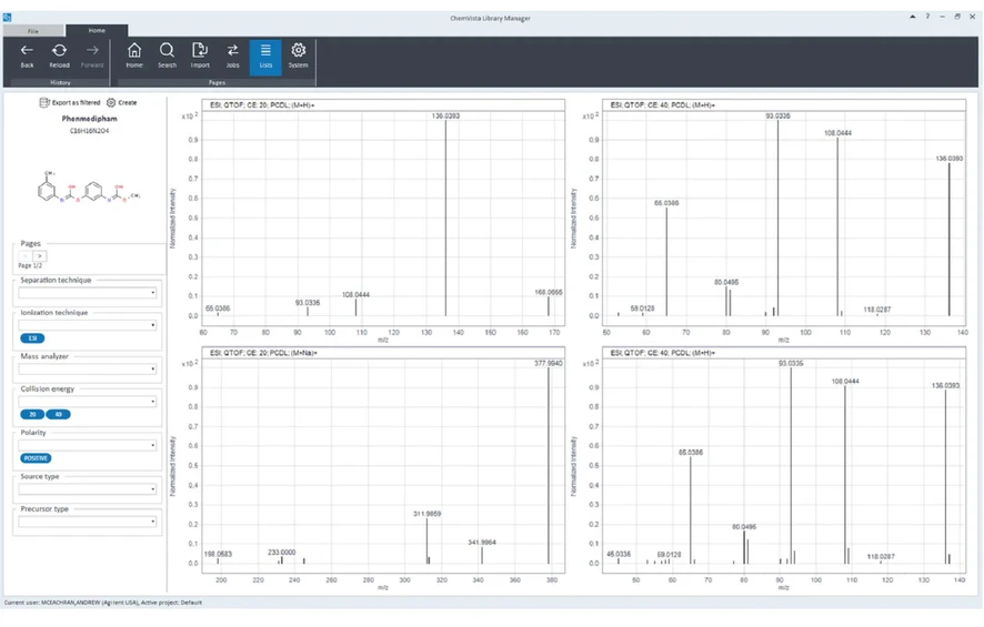 Agilent: Manažer knihoven ChemVista slouží pro identifikaci látek analyzovaných pomocí systému Agilent Revident LC Q-TOF Quadrupole Time of Flight