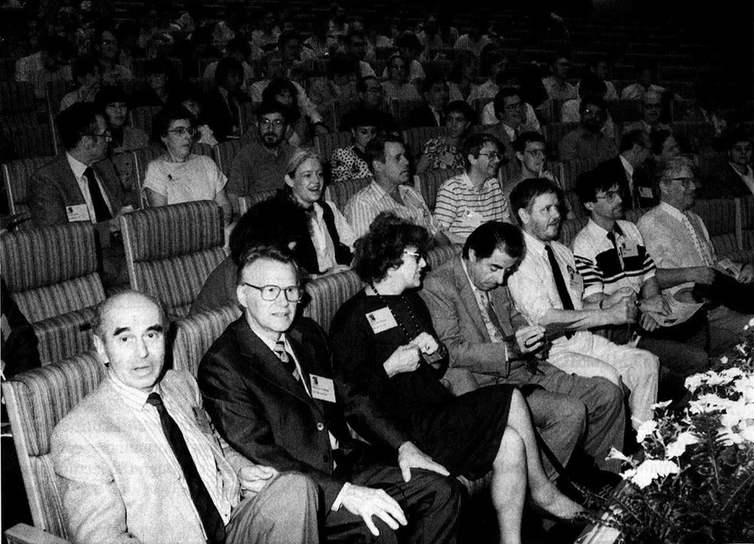 ČSHS: Obr. 15: Zleva: Karel Macek, Jaroslav Churáček, Lois Beaver a Georges Guiochon na symposiu HPLC 1989 ve Stockholmu