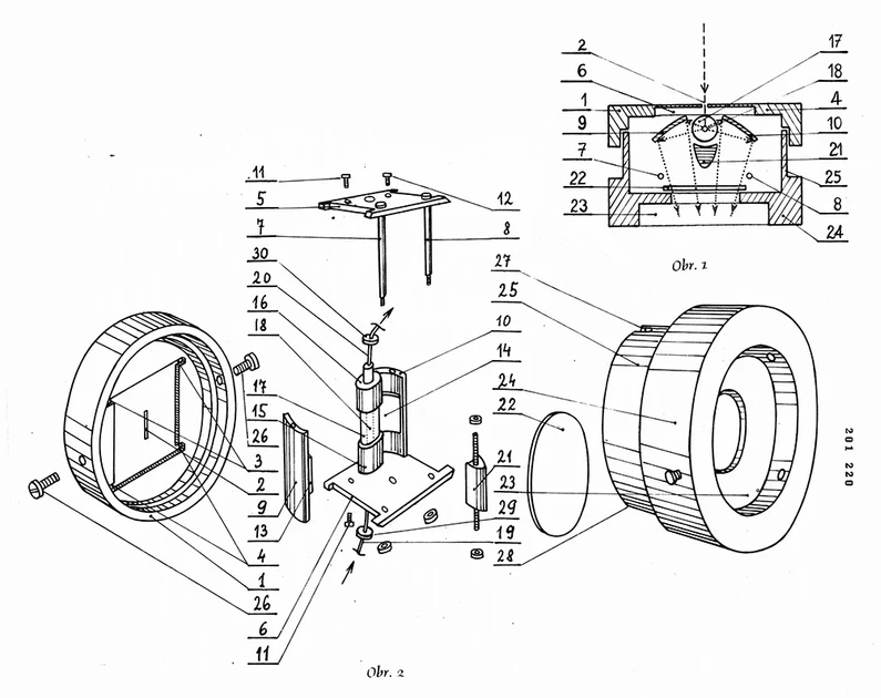 ČSHS: Obr. 7: Schéma konstrukce průtokové cely a optického systému fluorimetrického detektoru