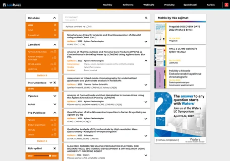 Přehled LC/MS aplikací Q1/2022 (LC/SQ, LC/QQQ, LC/HRMS)