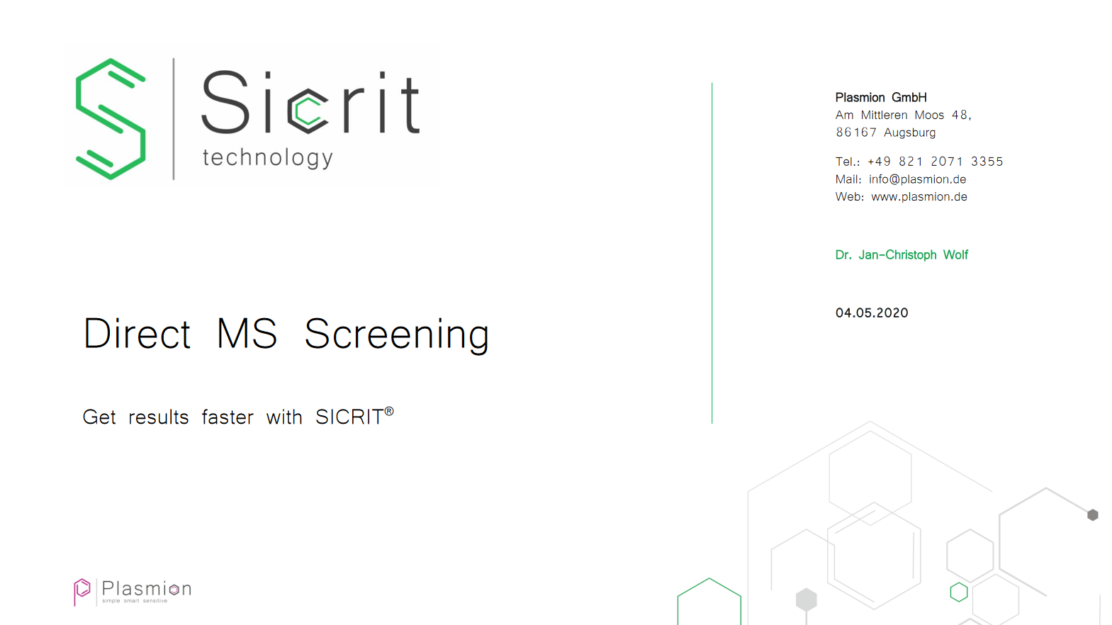 Plasmion: Direct MS Screening - Get Results Faster with SICRIT