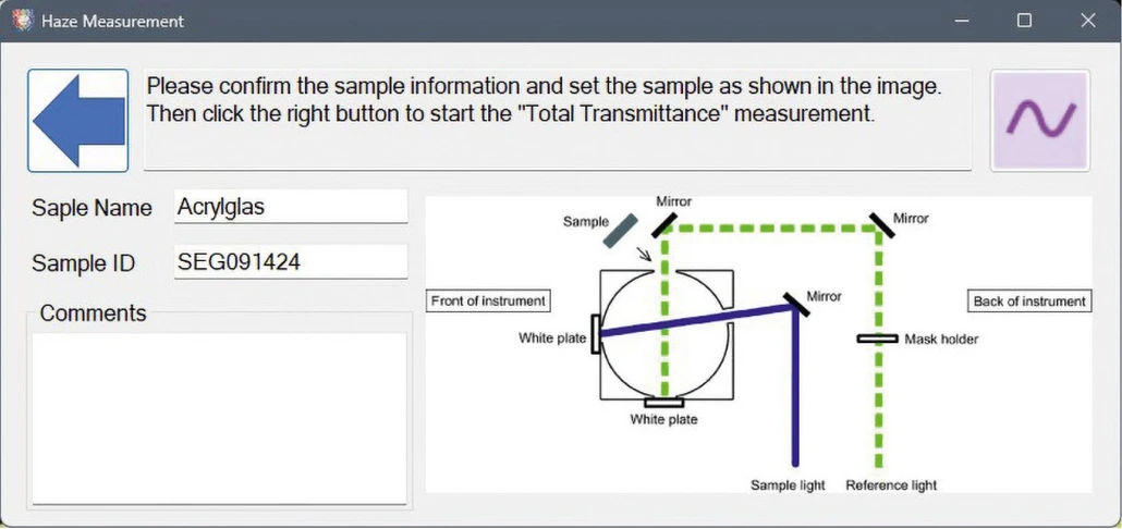 Shimadzu: Obrázek 4 - Grafické rozhraní makra LabSolutions UV-Vis pro měření zákalu s jasnými pokyny pro přípravu měření